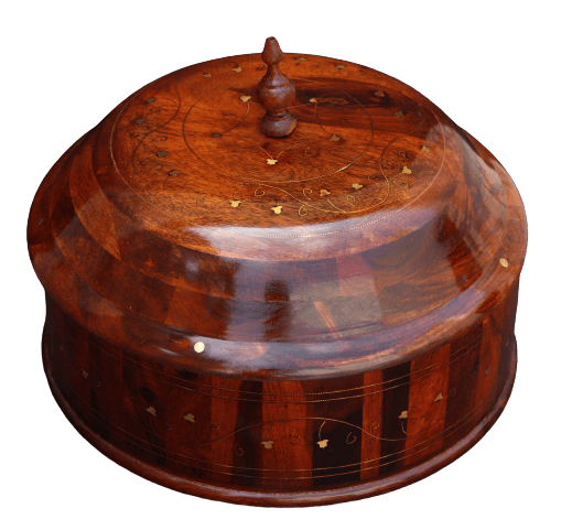 Brass Work Wooden Hot Pot Kitchen Accessories - 1 Piece