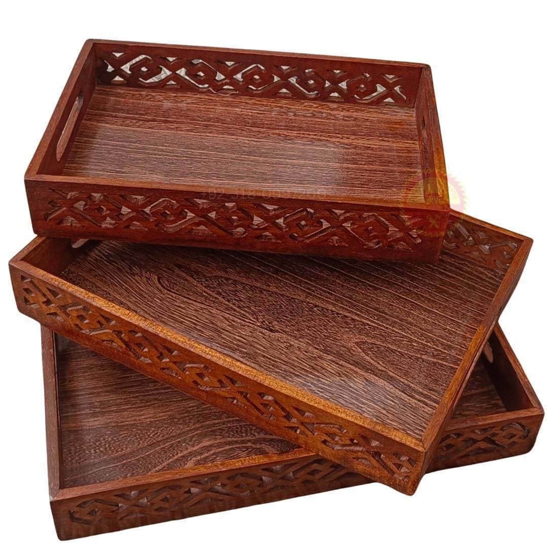 Different Sizes Wooden Serving Trays Set For Dinner - 1 Set