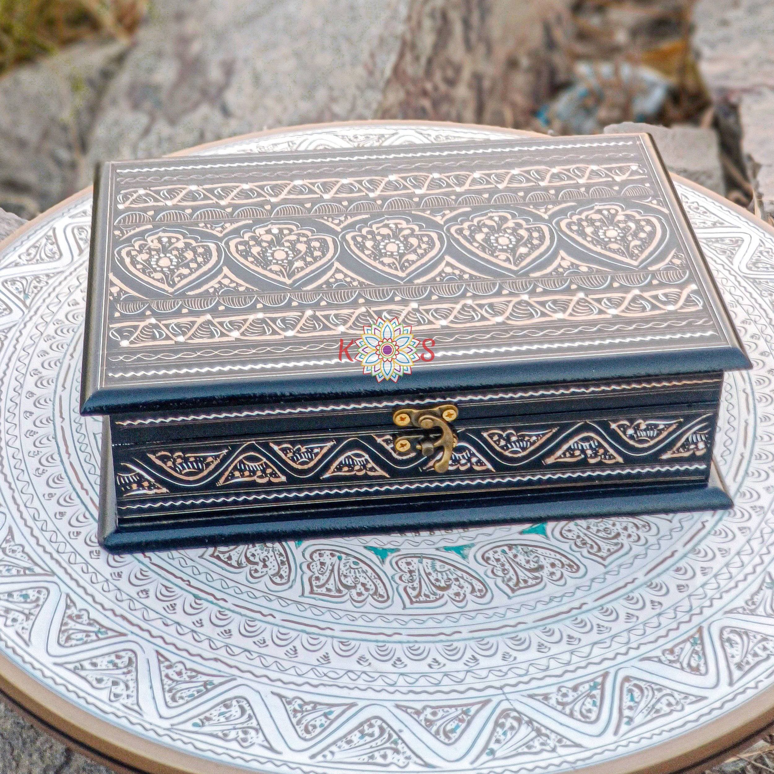 Jewellery Box Novelty Unique Blue Pottery Artisan Traditional Hand Carved For Women