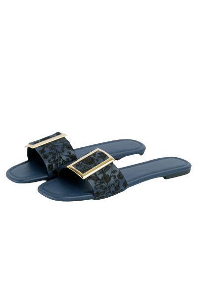 Comfortable Trendy Embraided Flat Slipper For Women - Blue - 1 Pair