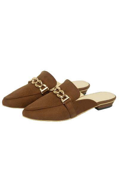 Comfortable Trendy Flat Backless Pumps For Women - Brown - 1 Pair