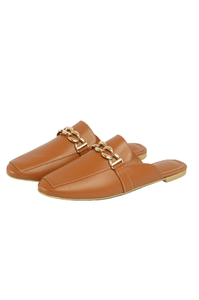 Comfortable Trendy Flat Backless Pumps For Women - Light Brown - 1 Pair