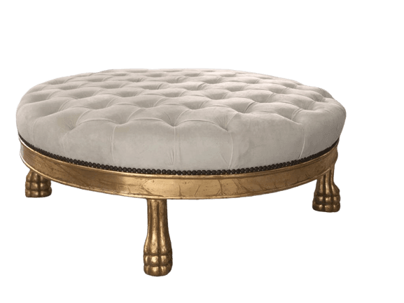 4 Legged Carved Round Ottoman Off-White - 1 Piece