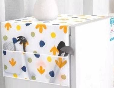 Printed Fridge Top Dust Cover With Dual Side 6 Pockets