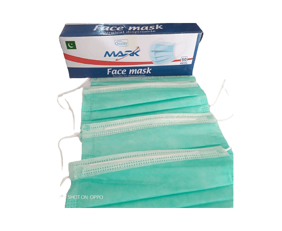3 Ply Surgical Mask With Nose Pin - Green