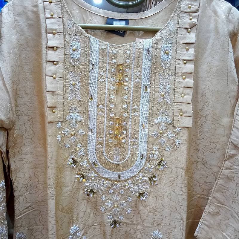 Stitchigh - Beautiful Self Printed Embroidered Linen Kurti For Girls & Women - One Size