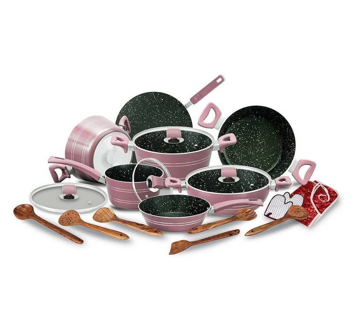 Chef Non Stick Marble Coating Tapper Series Gift Set 21 Pcs - Pink