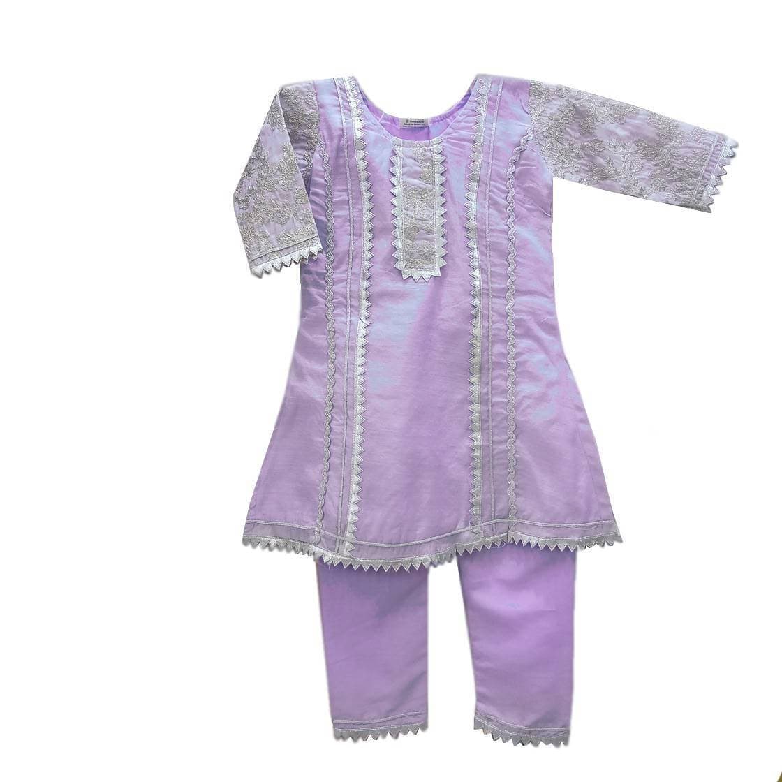 Stitchigh Partywear Stylish & Embroidered Cotton Kurta Pajama For Girls - Purple