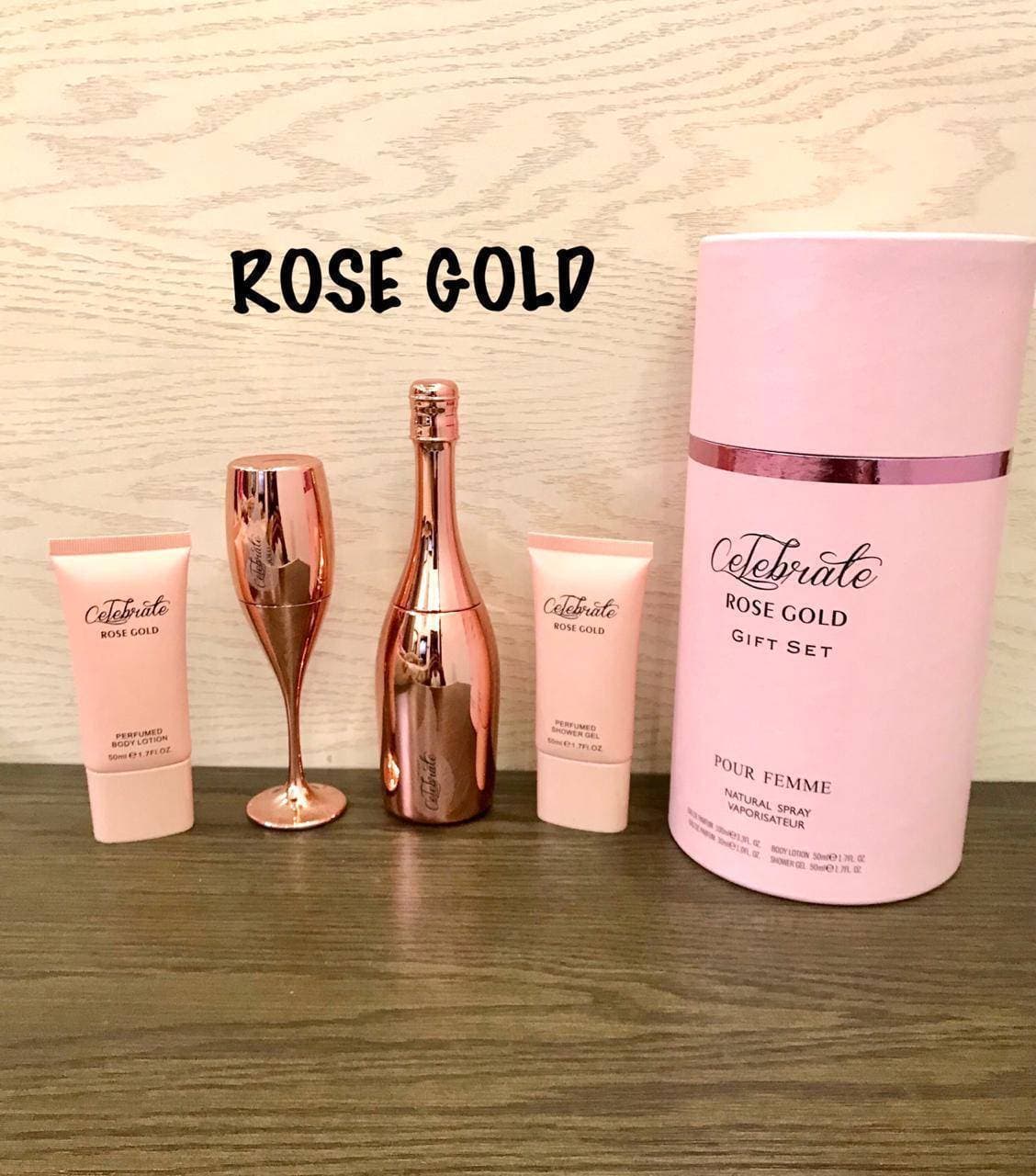 Gift Set Shower Gel, Perfume Spray, Body Lotion And Shower Pouf