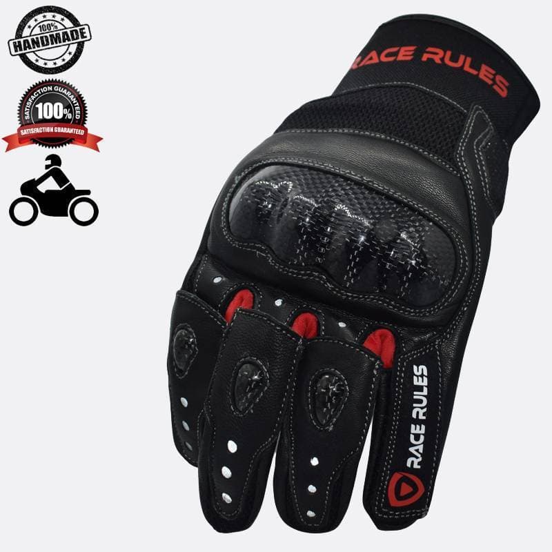RACERULES Leather Winter Summer Biker Carbon Fiber Shell Protection Gloves