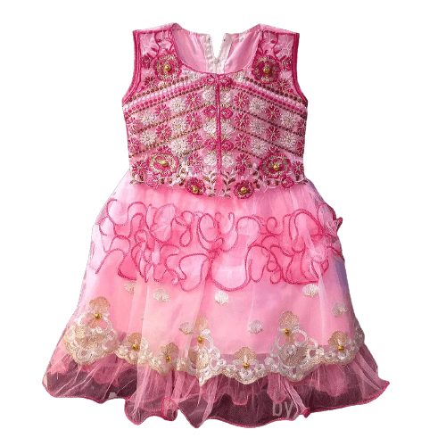 Stitchigh Stylish & Embroidered Net Frock With Trouser For Girl