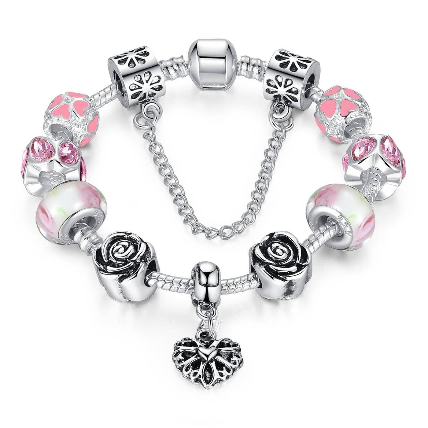 Pandora Heart Charm Beads Pink Bracelet for Women