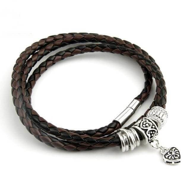Unisex Leather Round Shape Handmade Bracelet- Black