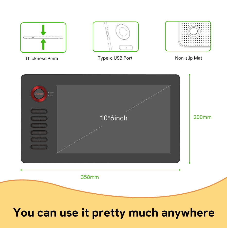 VEIKK Digital Graphic Tablet for Drawing & Writing A15 - Black