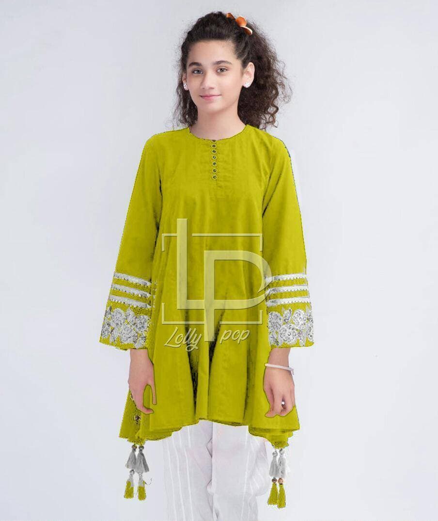 Tussel Embroidery Kurti For Kids.