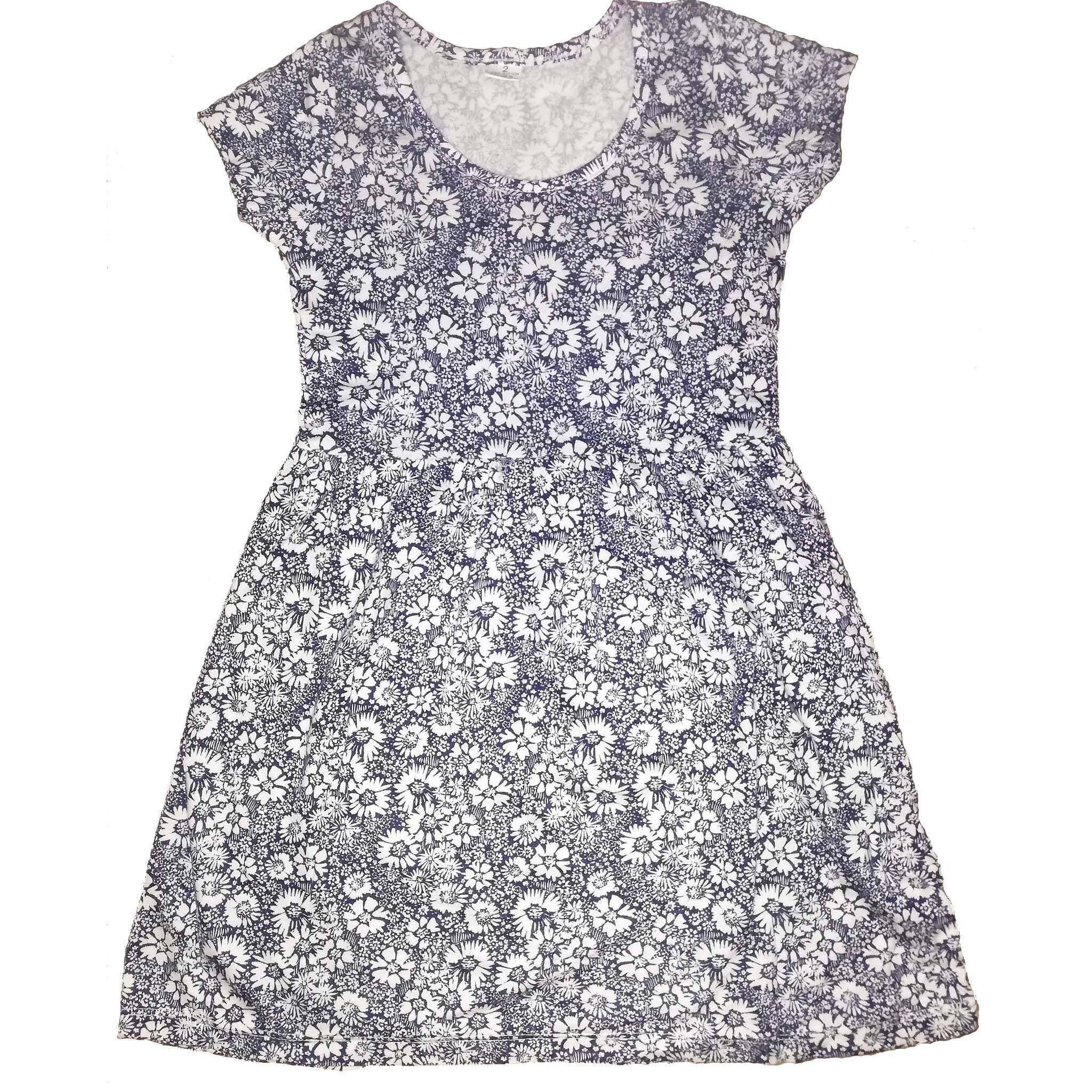 Printed Frocks For Girls - White & Blue
