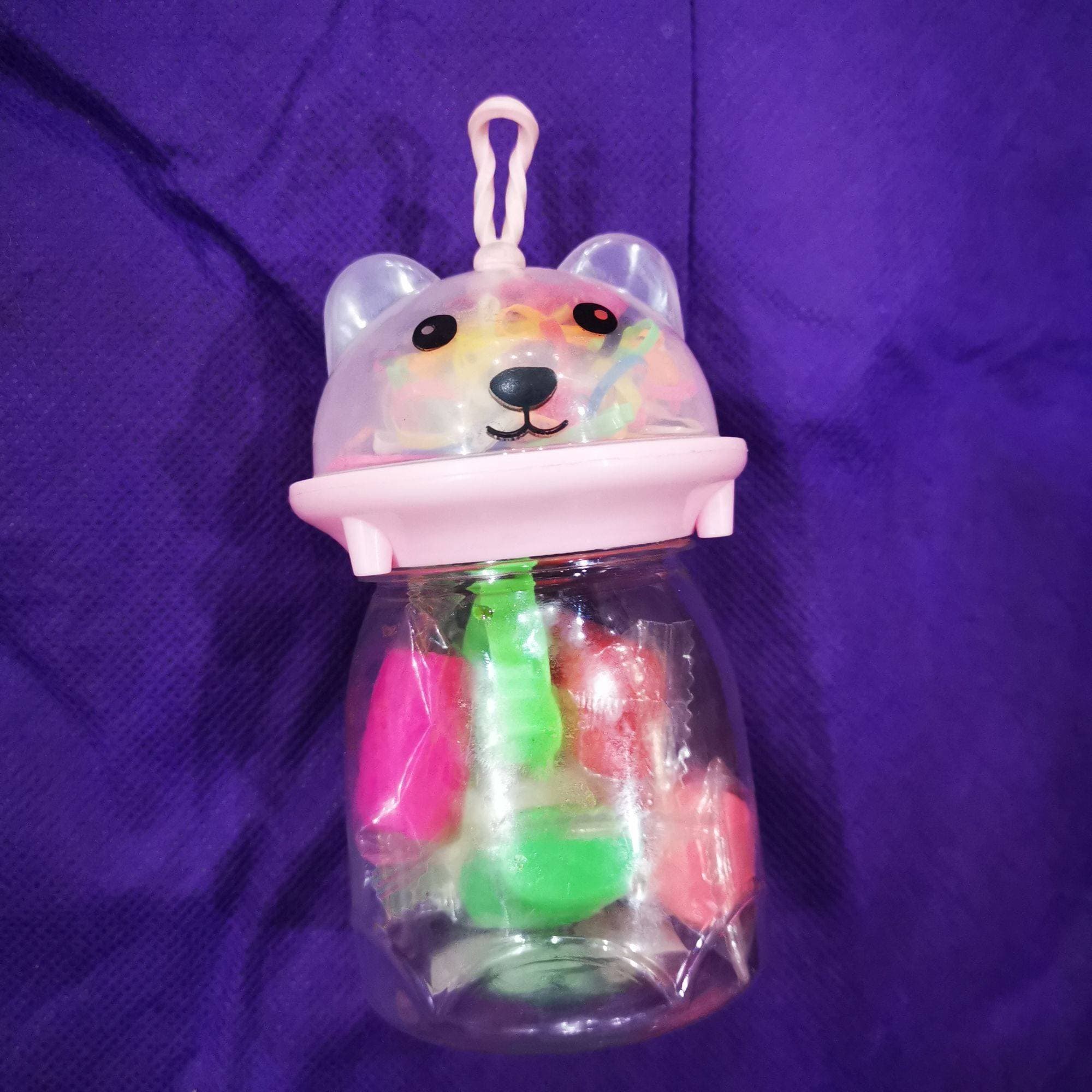 Baby Slime And 100 Colorfull Rubber Bands In Bunny Bottle Hangable