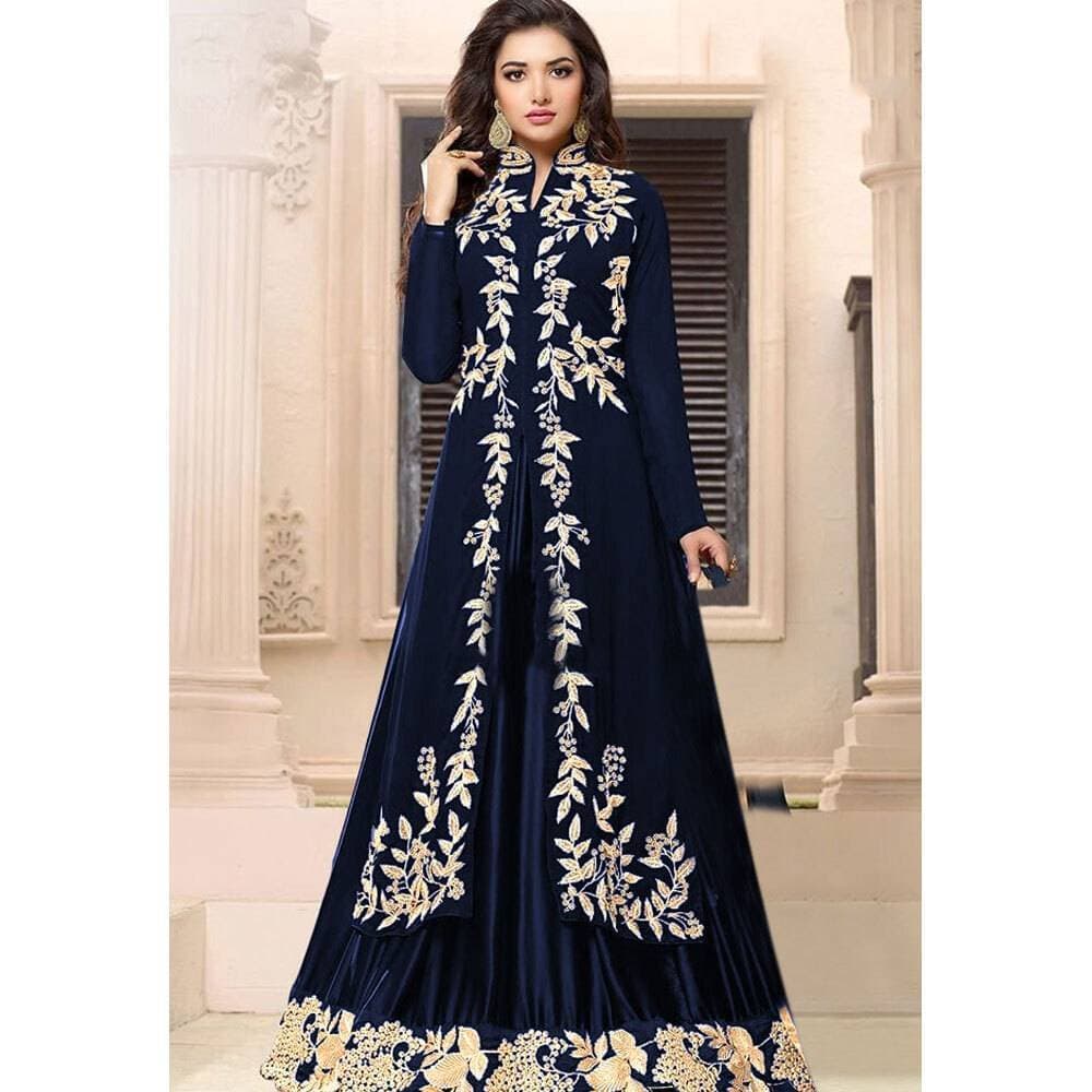 Women's Maxi Style Dress In Boski Lilon, Embroidery Style