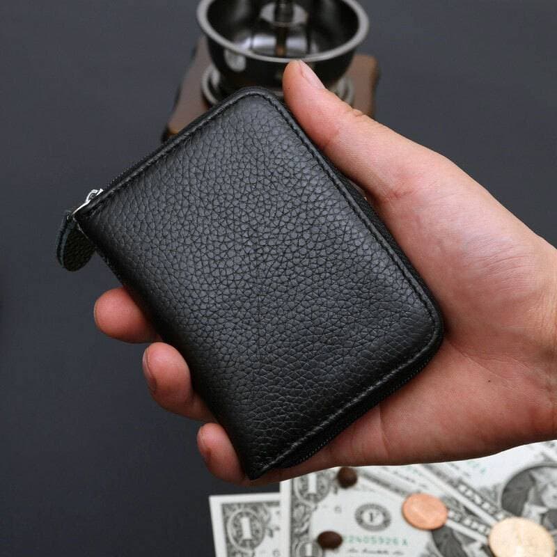 Genuine Buffalo Leather Coin & Card Zipper Bag Mini Wallets - Unisex