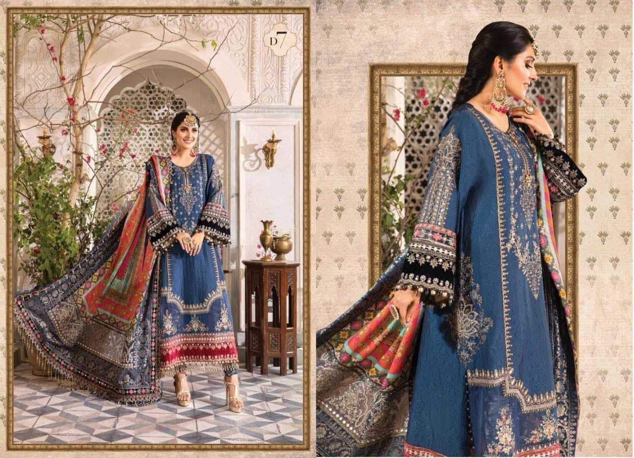 Chiffon Heavy Embroidered 3 PCS Women Unstitched Suit - Blue - Ra-17