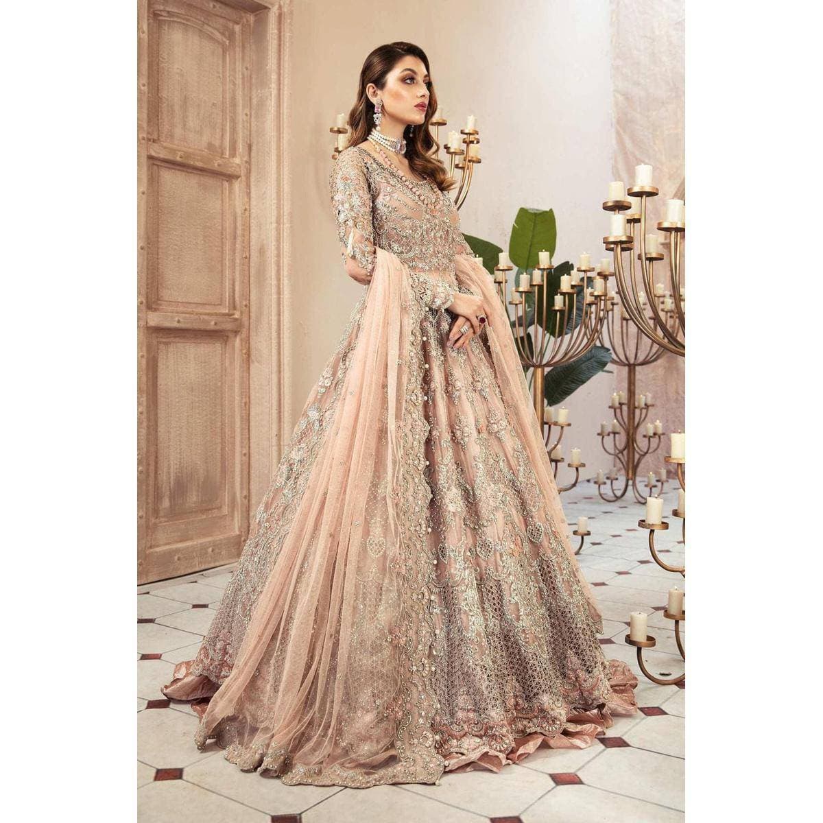 Heavy Embroidered 3 PCS Women Unstitched Bridal Mexi - Camel Color - Ra-52