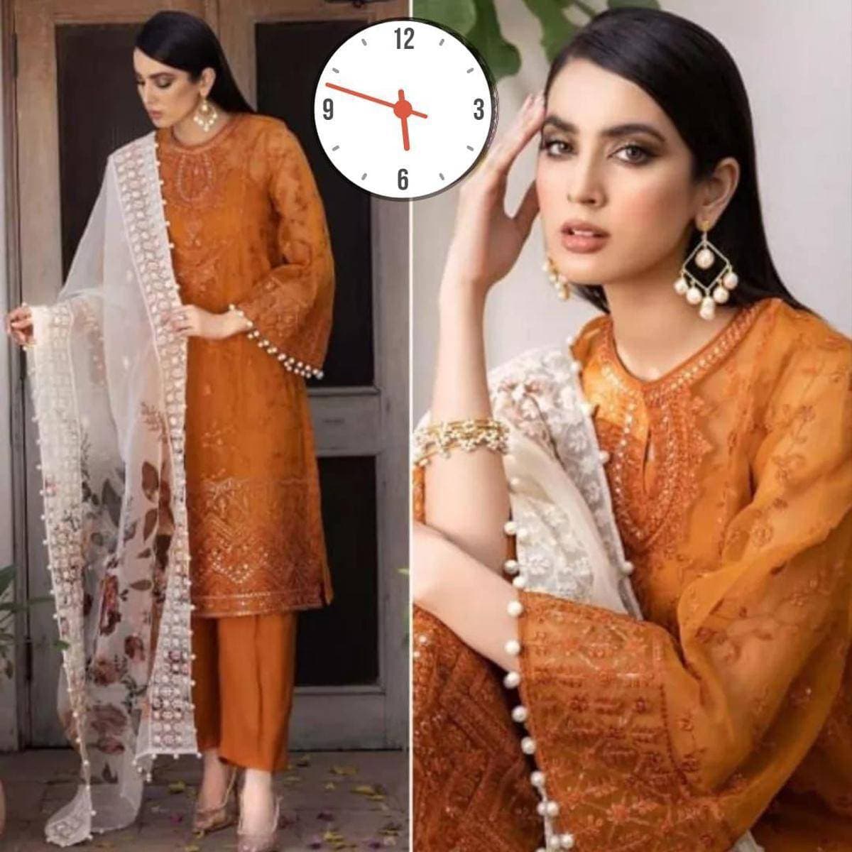 Organza Heavy Embroidered 3 PCS Women Unstitched Suit - Multi Colors - Ra-46