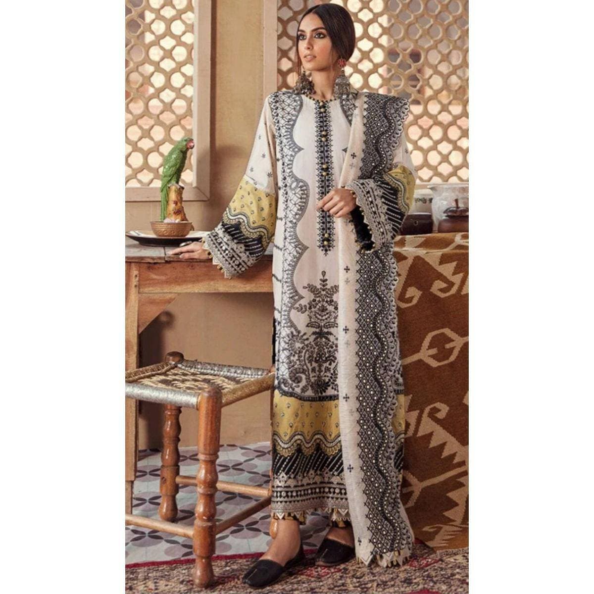 Embroidered 3 PCS Women Unstitched Suit - Multi Colors - Ra-63