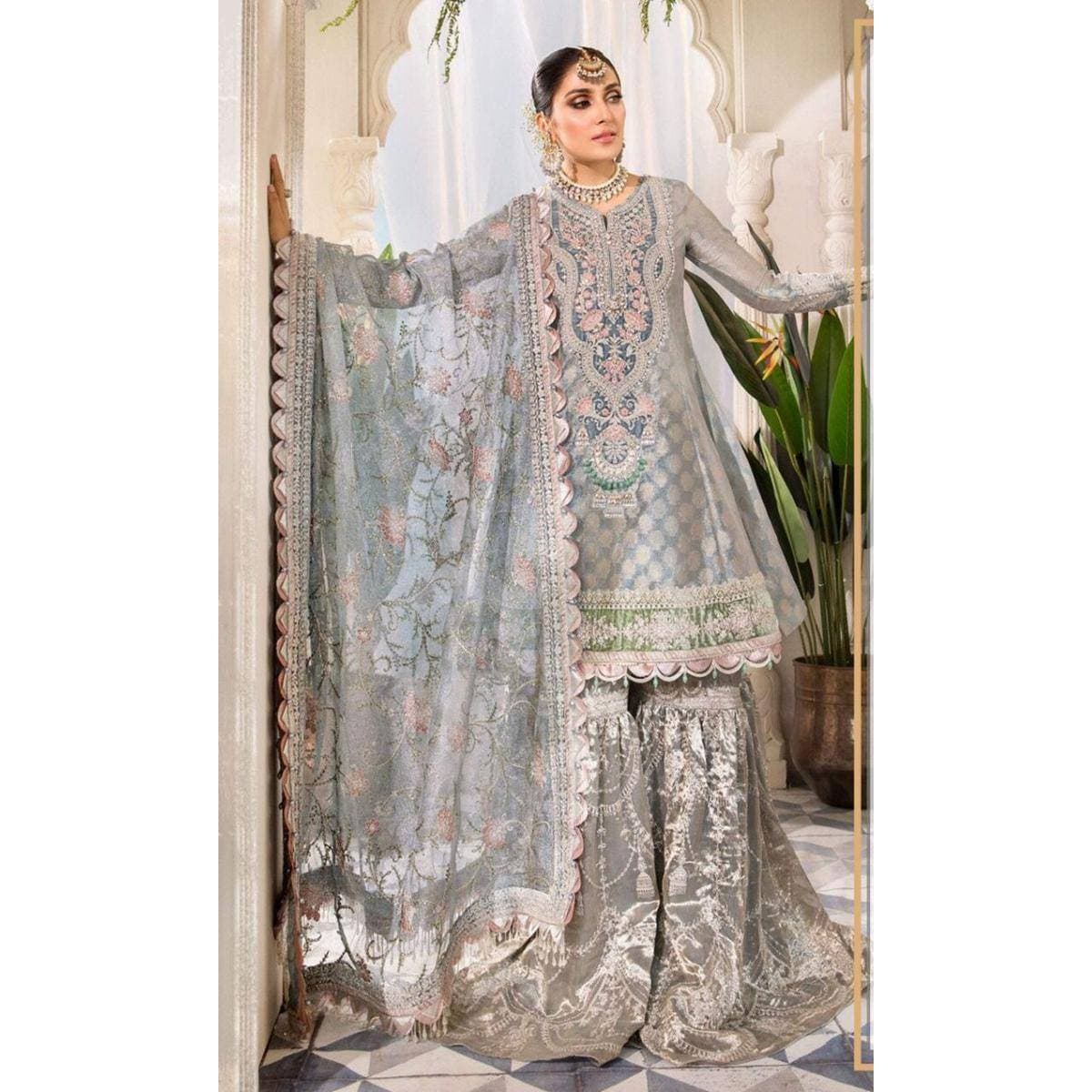 Organza Heavy Embroidered 3 PCS Women Unstitched Suit - Multi Colors - Ra-86