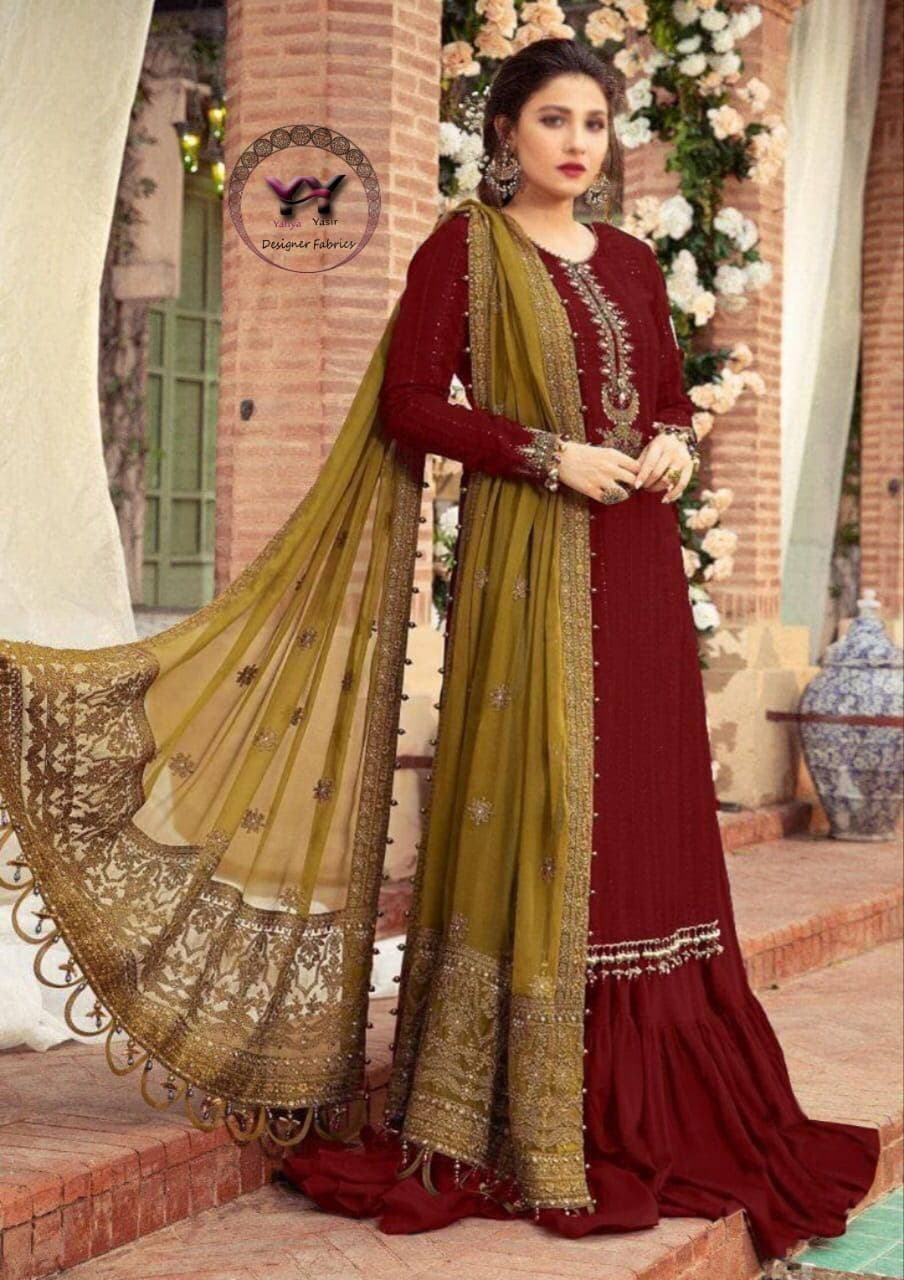 Heavy Embroidered 3 PCS Women Unstitched Ghara - Multi Colors - Ra-11