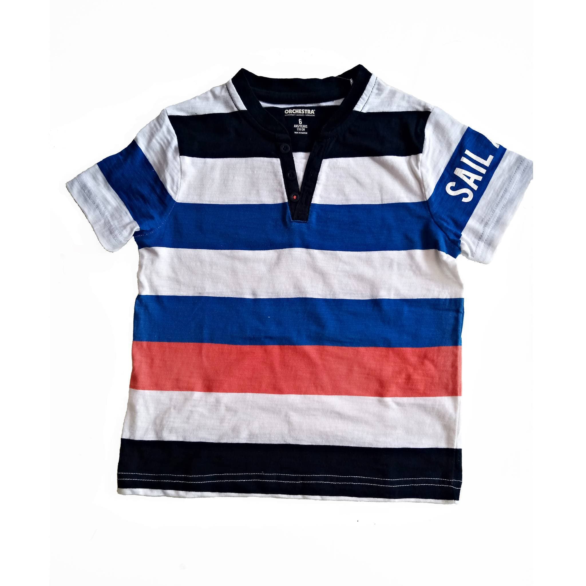 Orchestra Strips Round Neck Cotton Fabric Shirt - Multi Colors