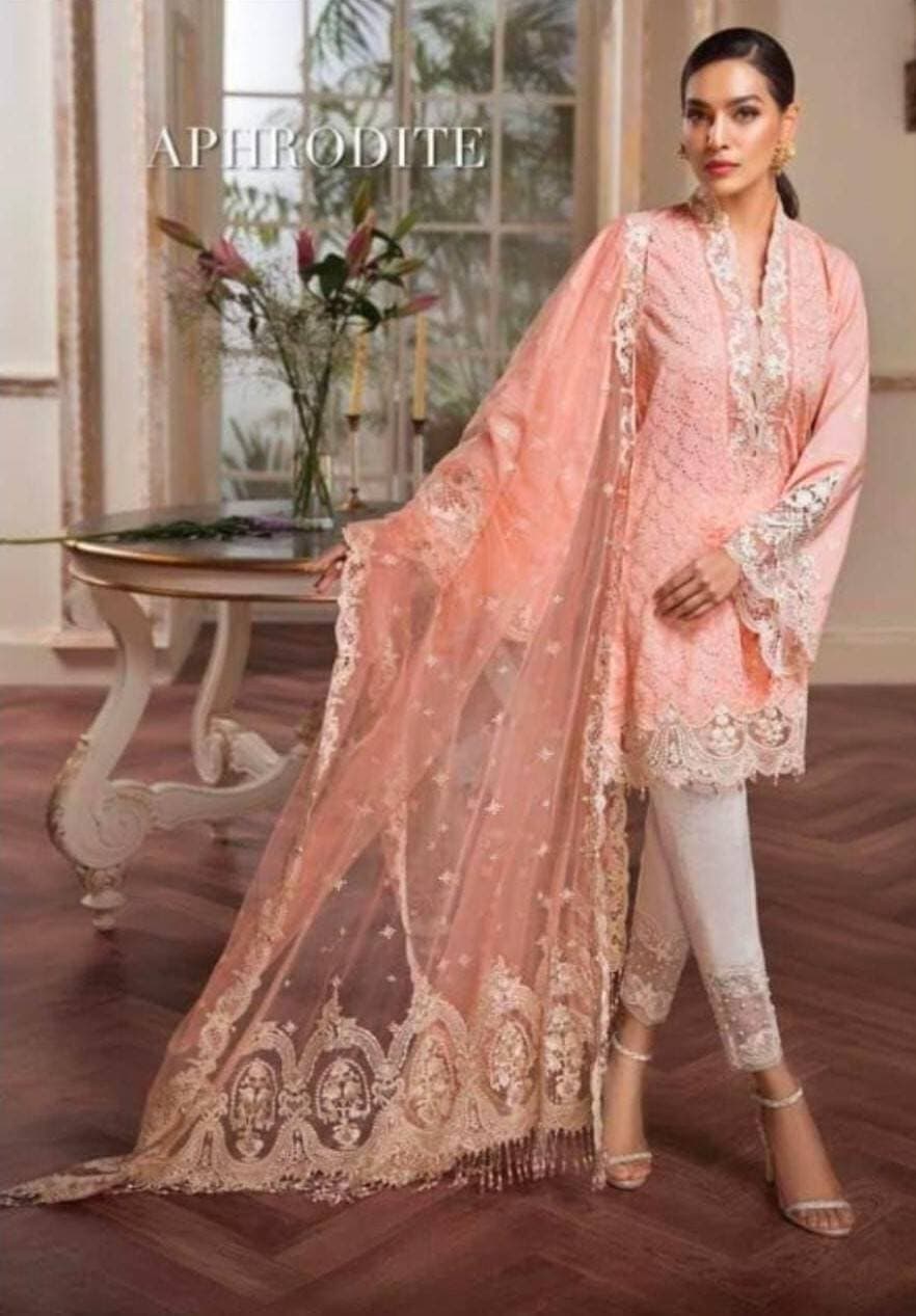 Lawn Heavy Embroidered 3 PCS Women Unstitched Suit - Light Pink - Ra-21