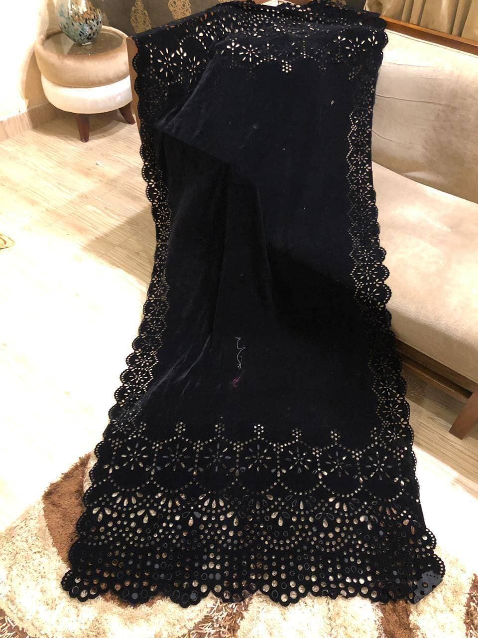 Women's Velvet Cutwork Shawl - Black
