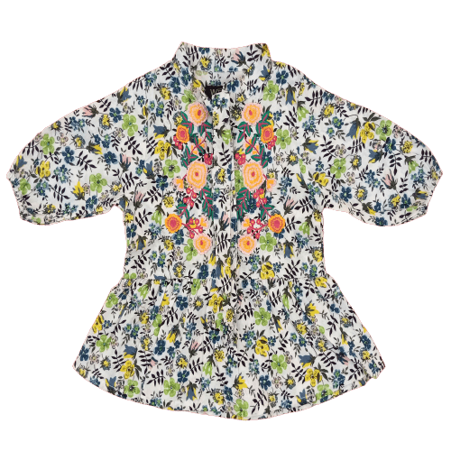 WEWO Printed Frock For Girls - White Printed