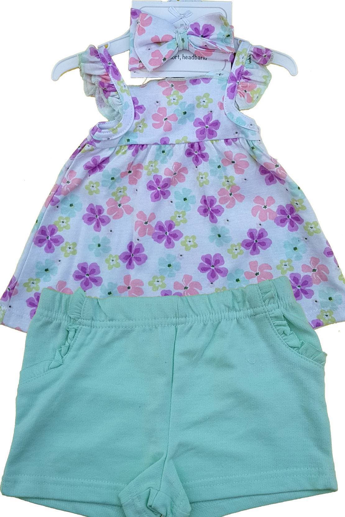 3 Pc Baby Girls Frock - White & Green