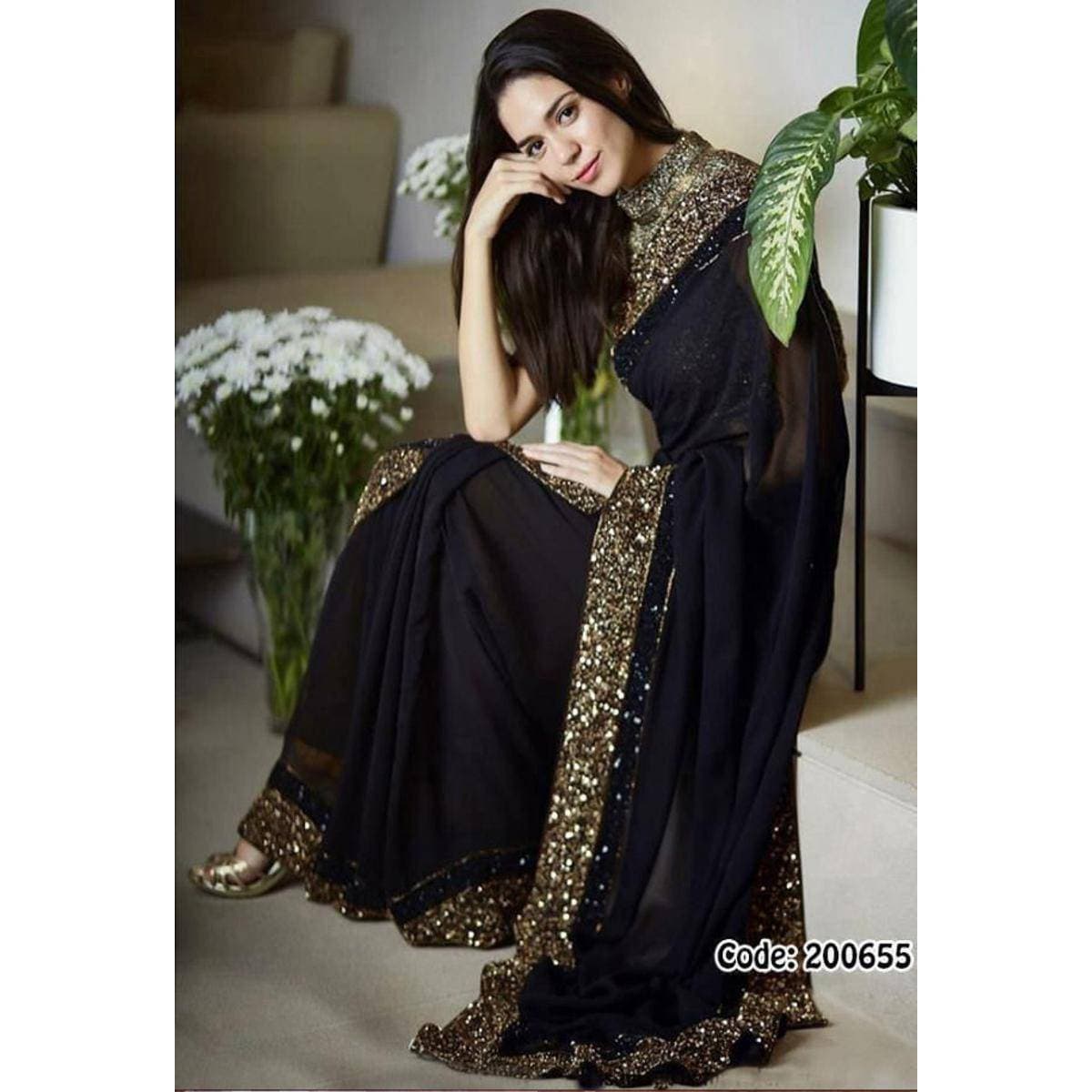 Chiffon Heavy Embroidered 3 PCS Women Unstitched Saree - Ra-35