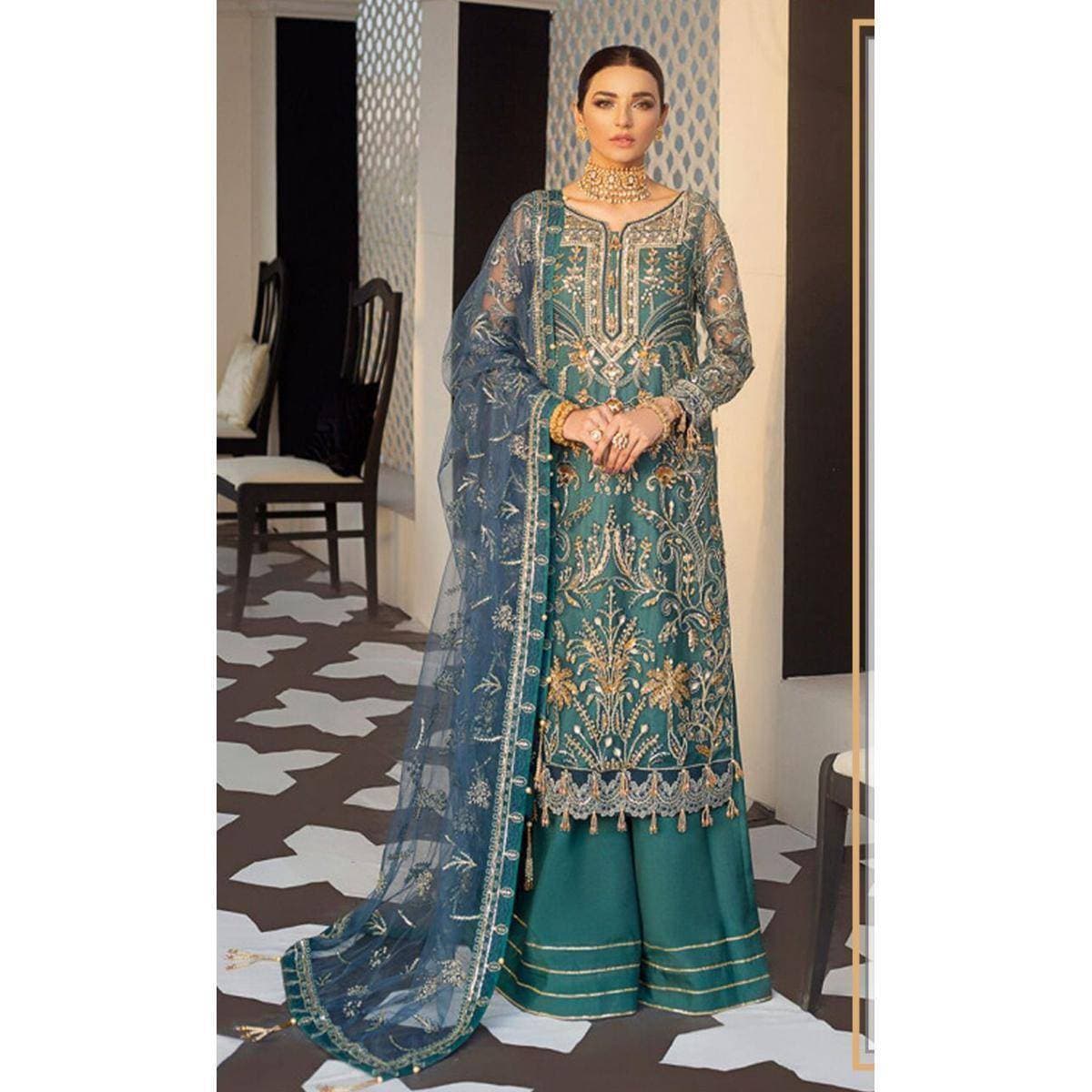 Heavy Embroidered 3 PCS Women Unstitched Mexi - Dynasty Green - Ra-67