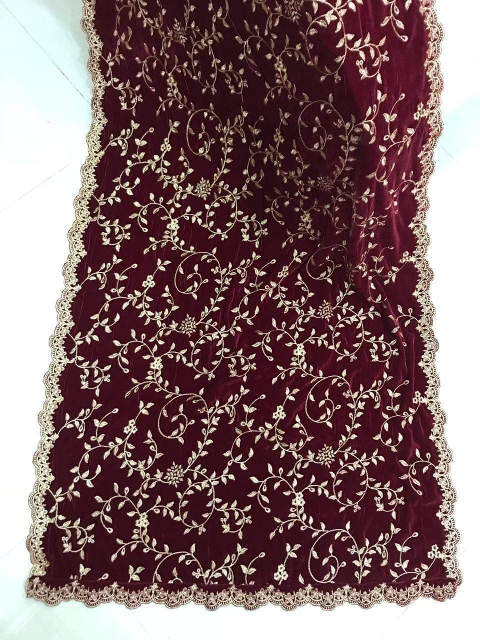 Women Embroidered Cut Work Shawl - Maroon