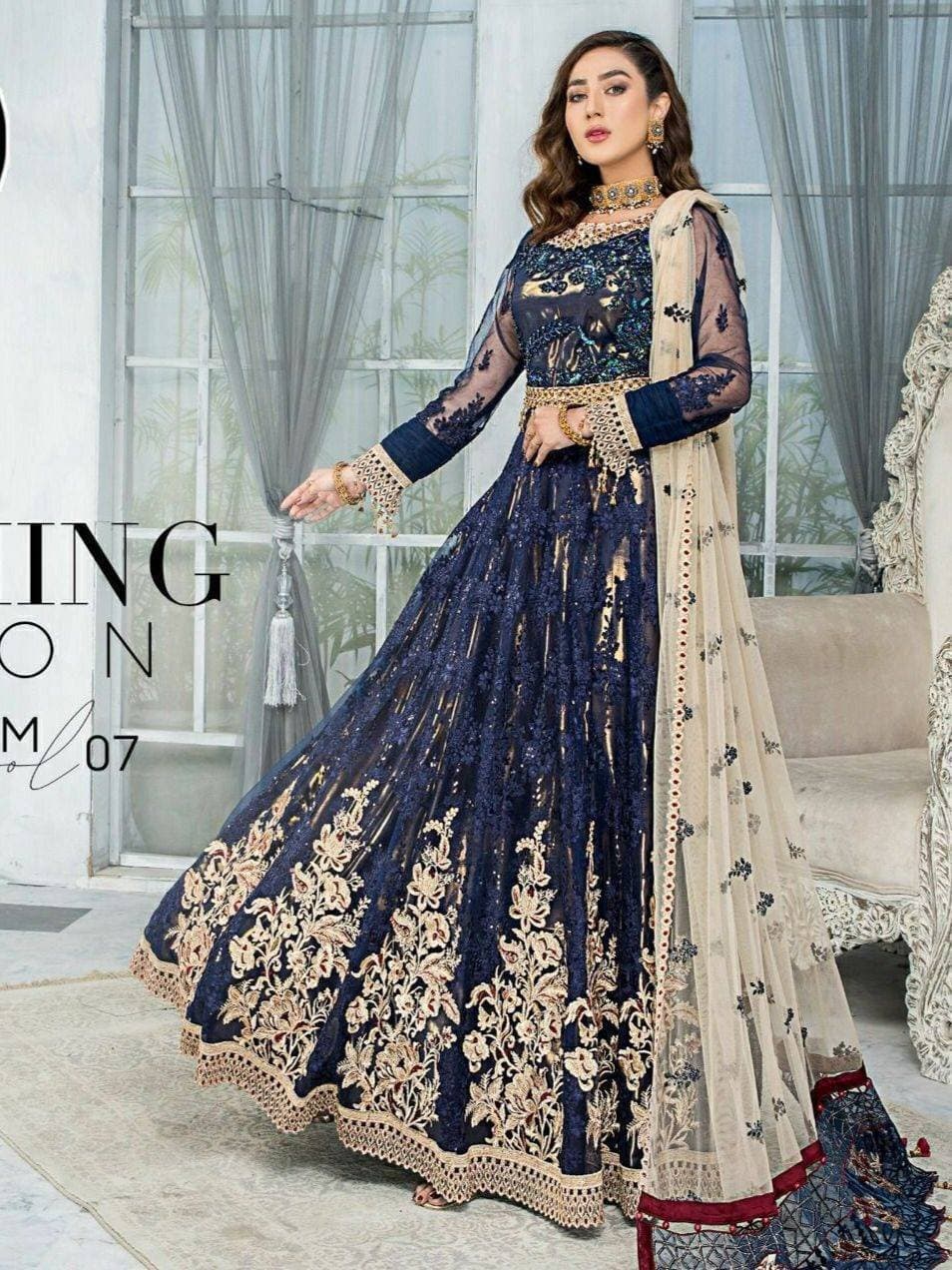 Heavy Embroidered 3 PCS Women Unstitched Frock - Multi Colors - Ra-41