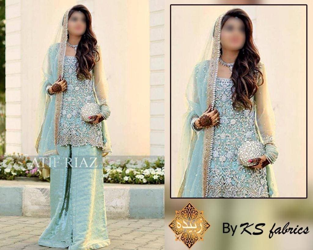 Heavy Embroidered 3 PCS Women Unstitched Suit - Sky Blue - Ra-05