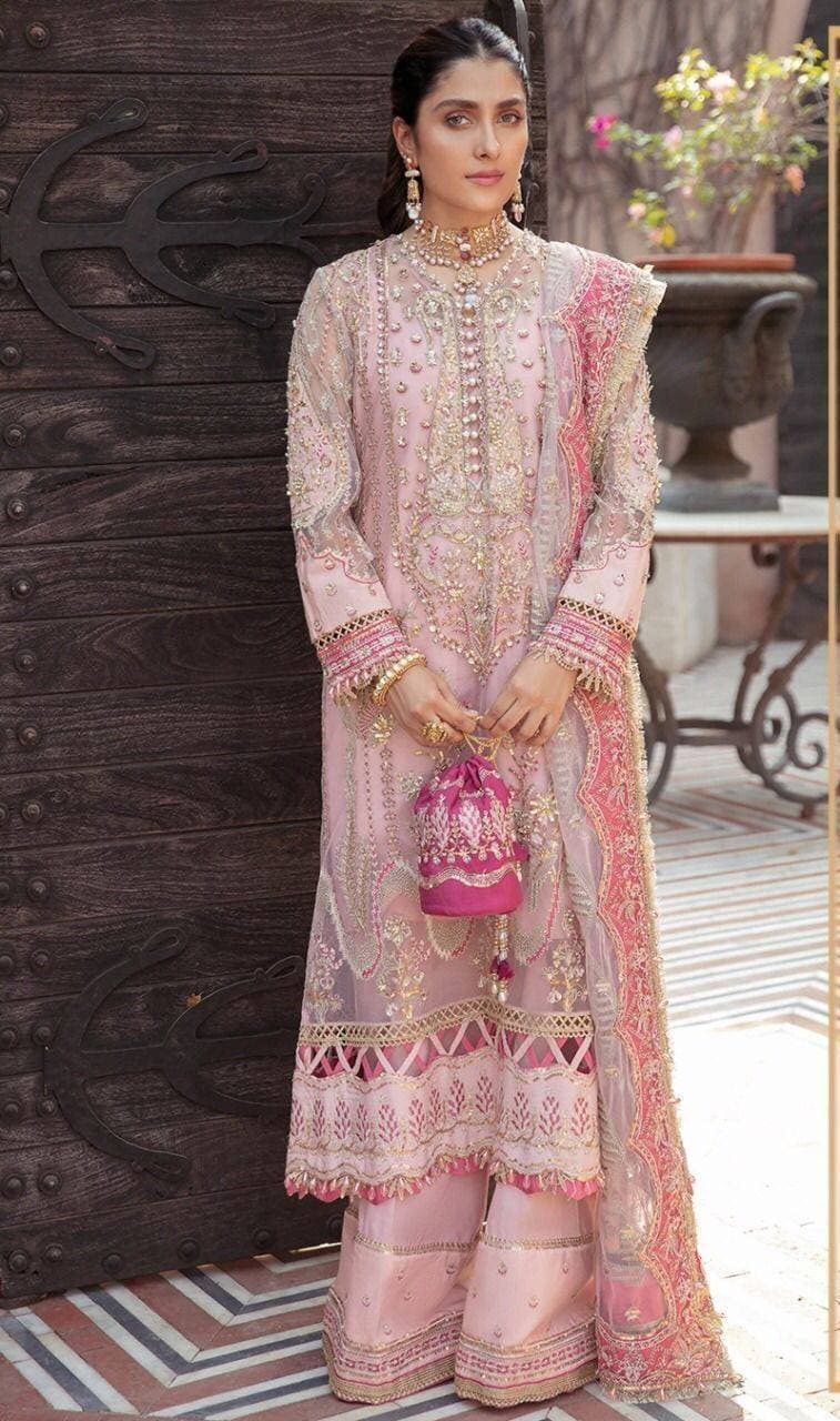 Heavy Embroidered 3 PCS Women Unstitched Suit - Light Pink - Ra-18