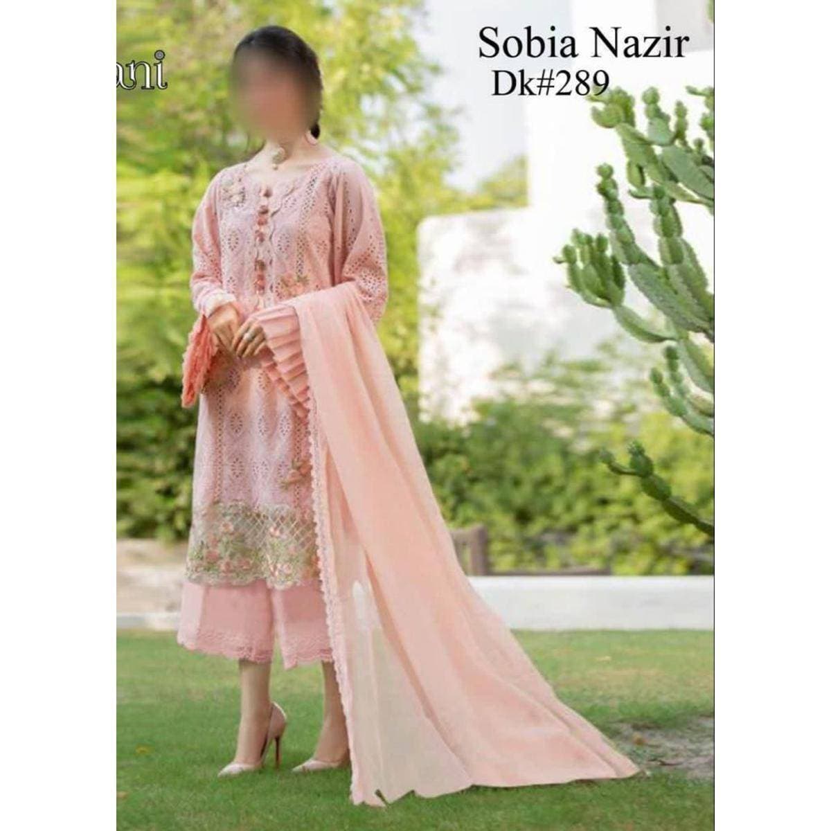Heavy Embraided 3 PCS Women Unstitched Suit - Light Pink - Ra-85