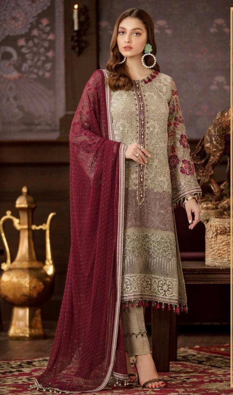 Heavy Embroidered 3 PCS Women Unstitched Suit - Multi Colors - Ra-19