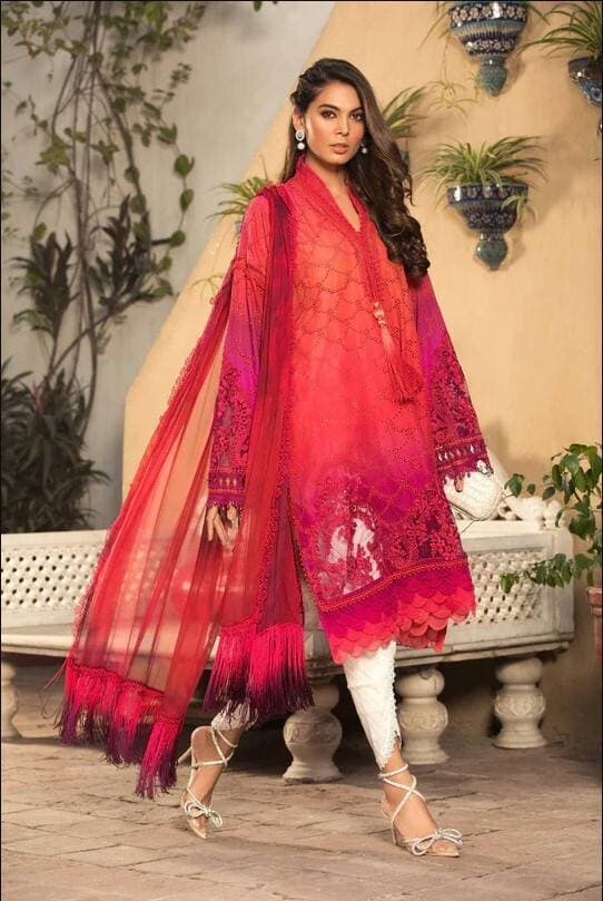 Lawn Digital Printed 3 PCS Women Unstitched Suit - Red - Ra-82