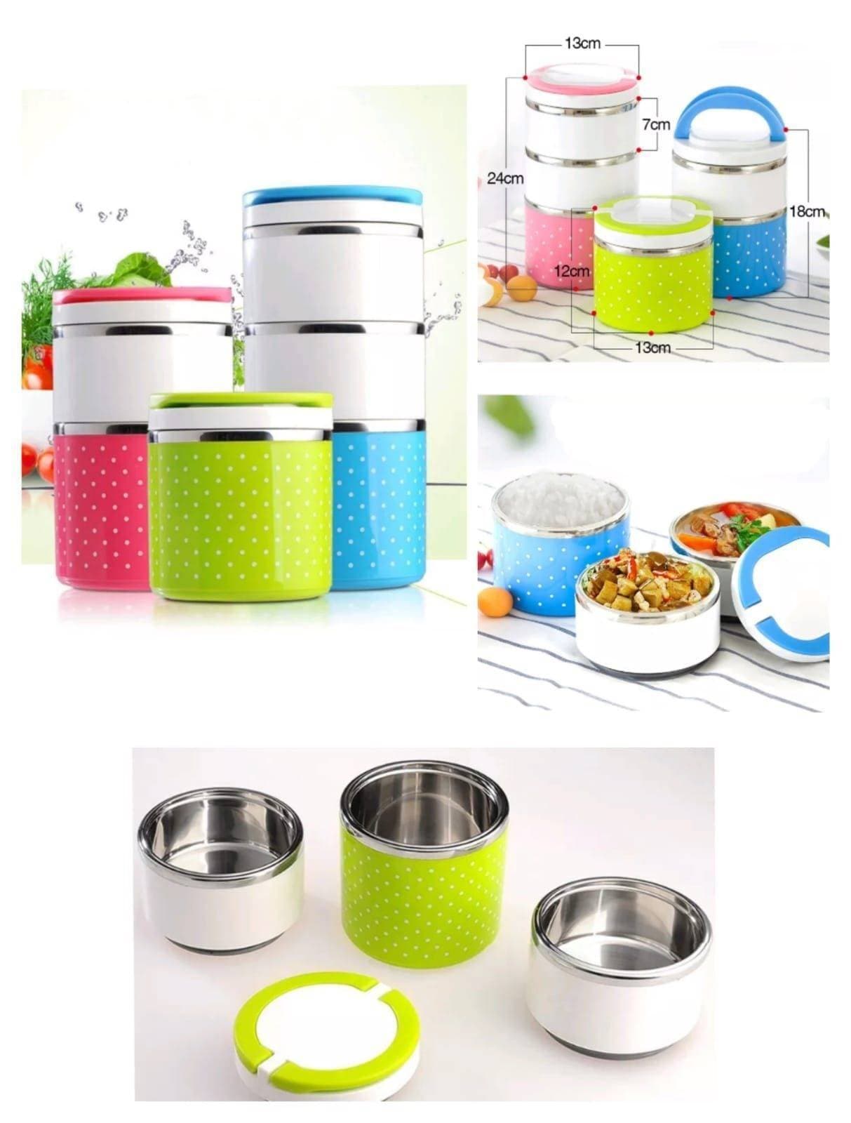 Hot & Cold Dotted Vaccum Lunch Box / Tiffin Box for Office and School Stainless Steel Inner Body With Pure Plastic, Fine Quality Single Layer