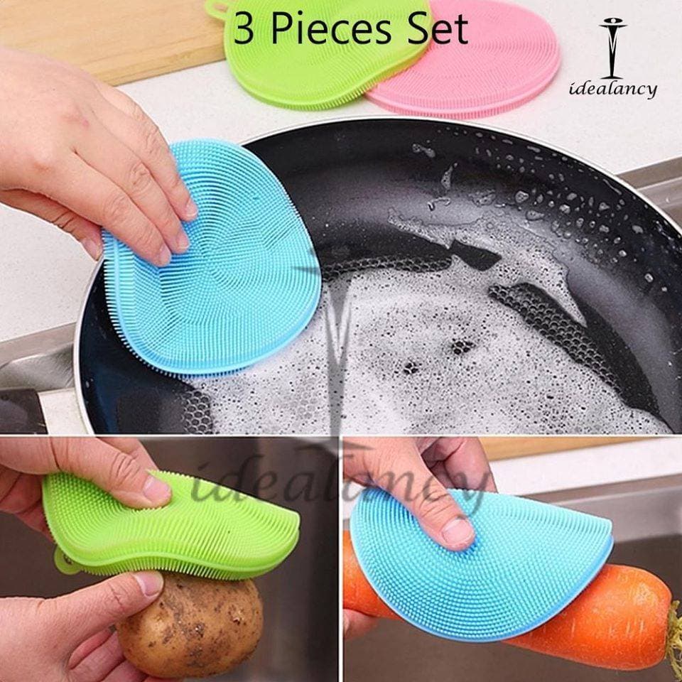3 Pieces Silicon Dish Washing Scrubber Pad