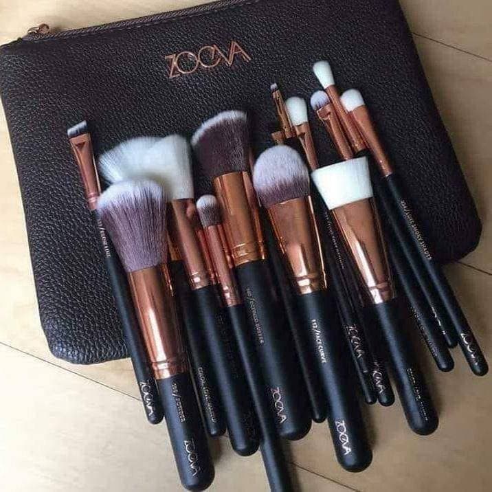 15 Pcs Makeup Brush Set - Brown and Golden