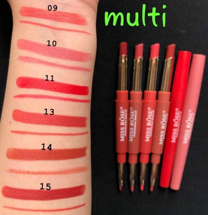Pack of 6 Miss Rose 2 in 1 Professional Makeup Lip Liner and Lipstick Set