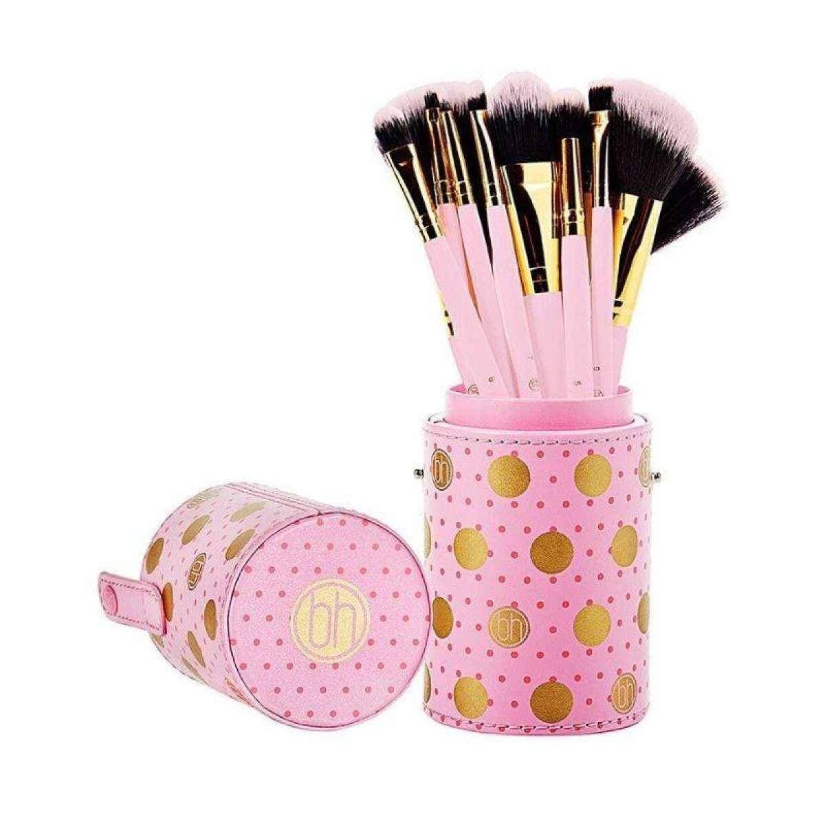 B.h Cosmetic 11 Pieces Brush Set Pink & Golden