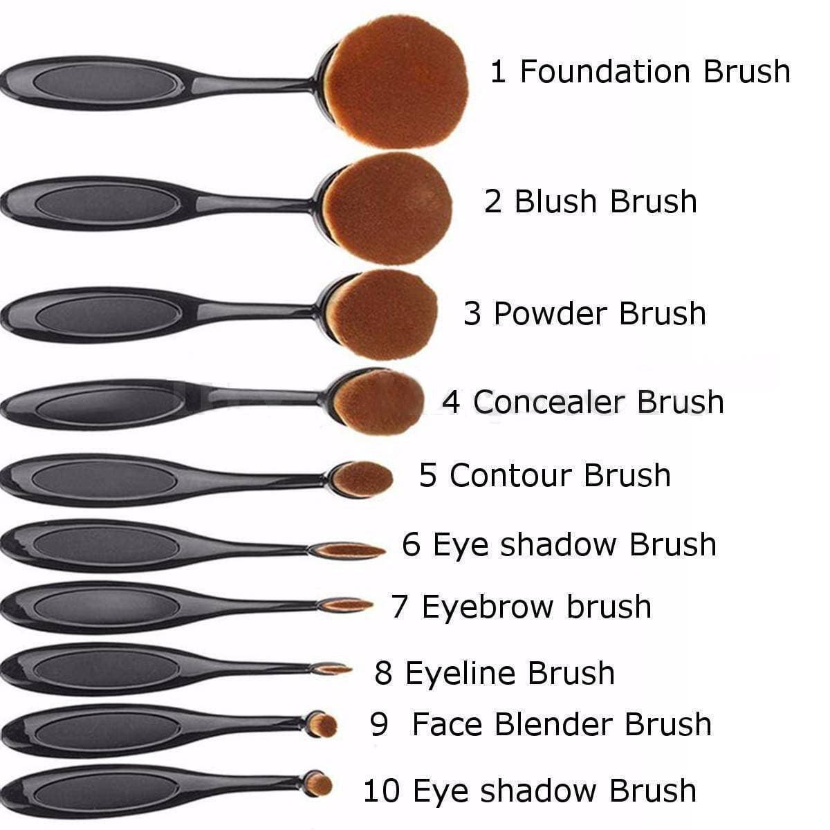 Pack of 10 - Oval Brushes Set - Black And Brown