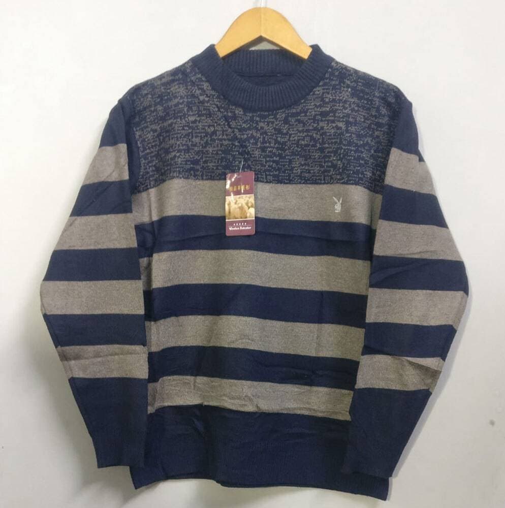 `Man Wool Fabric Sweater For Winter In Grey&Blue Color